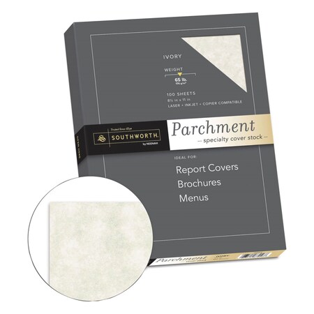 Southworth Parchment Specialty Paper, 65 lb Cover Weight, 8.5 x 11, Ivory, 100PK Z980CK